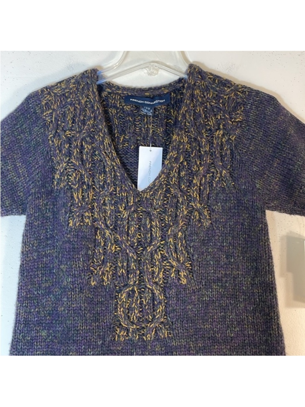 French Connection Wool Blend Chunky Cable Knit Short Sleeve Sweater Dress. 8 NWT - Picture 4 of 9